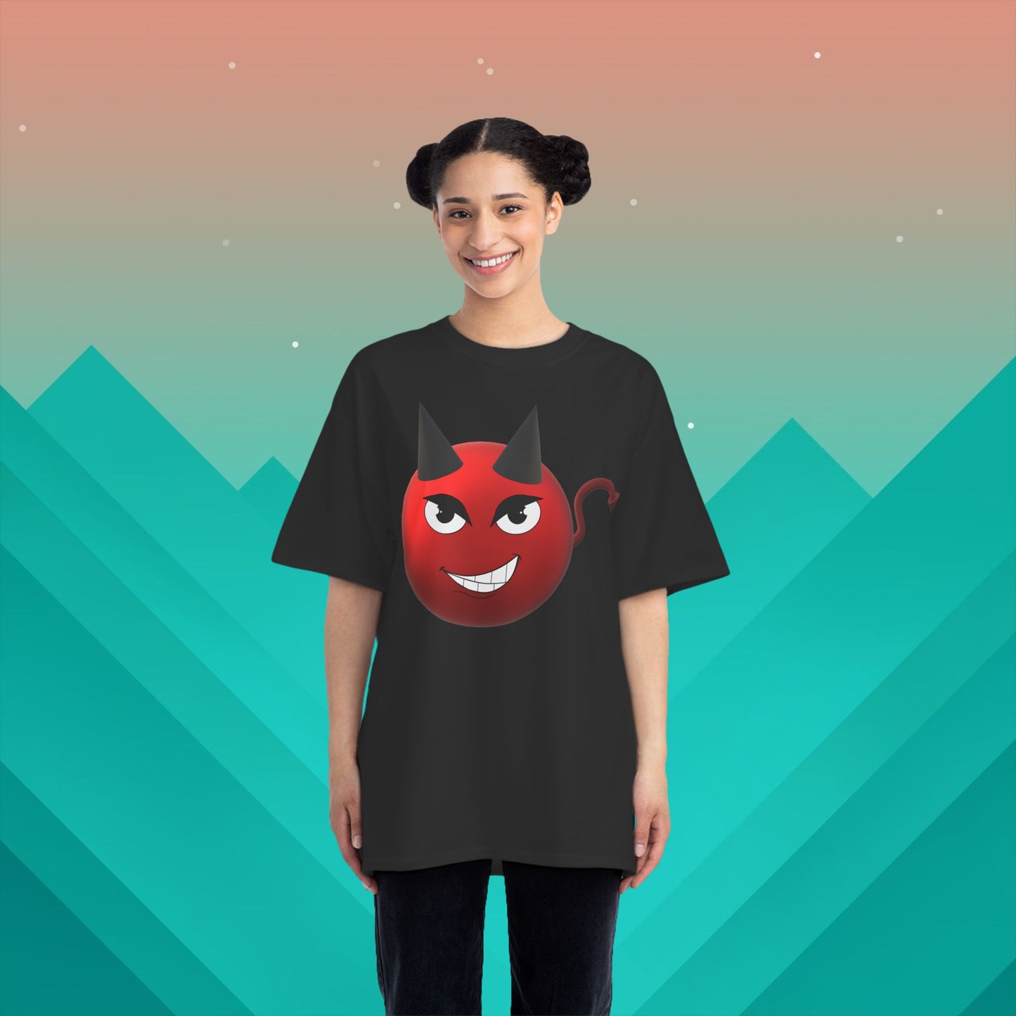 Devil Emoji T-Shirt: (Hanes Beefy-T 100% Preshrunk Cotton Custom Printed by TheGlassyLass.com