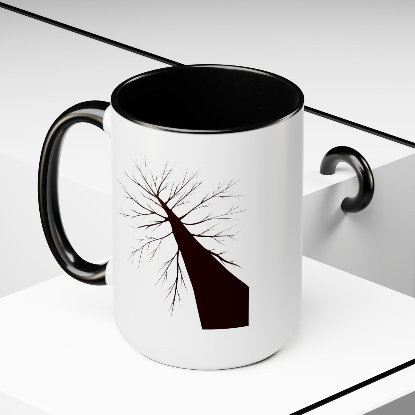 Barren Tree Coffee Mug - Double Sided Black Accent White Ceramic 15oz by TheGlassyLass.com