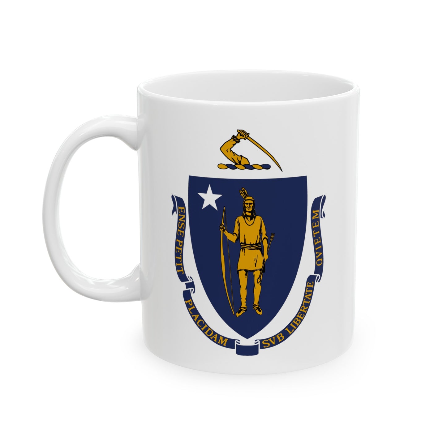 Commonwealth of Massachusetts State Flag - Double Sided White Ceramic Coffee Mug 11oz by TheGlassyLass.com