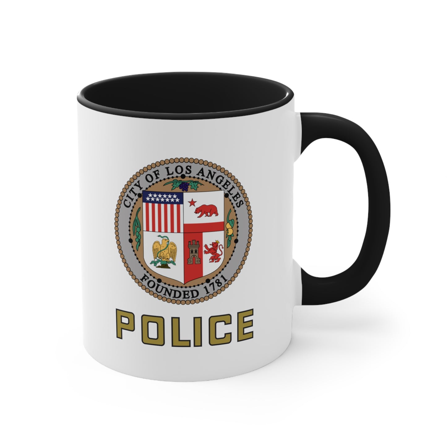 LAPD Coffee Mug - Double Sided Black Accent White Ceramic 11oz by TheGlassyLass