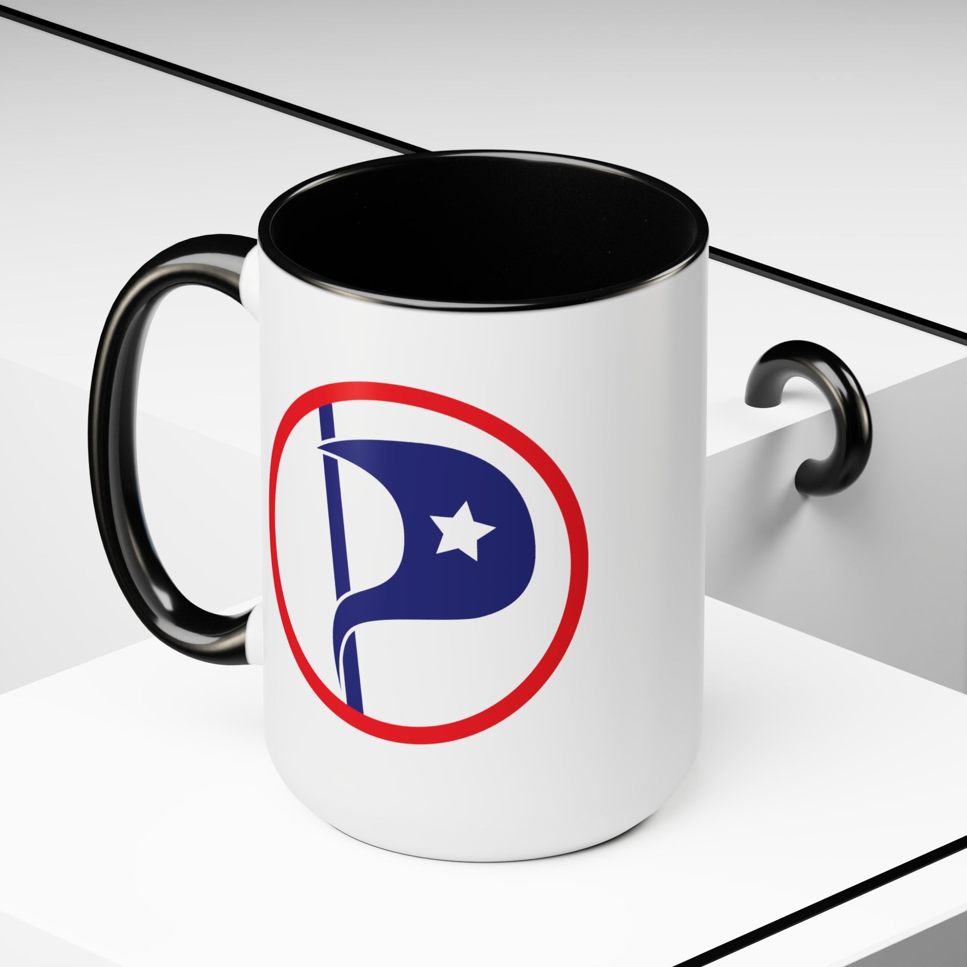 US Pirate Party Coffee Mug - Double Sided Black Accent White Ceramic 15oz by TheGlassyLass.com