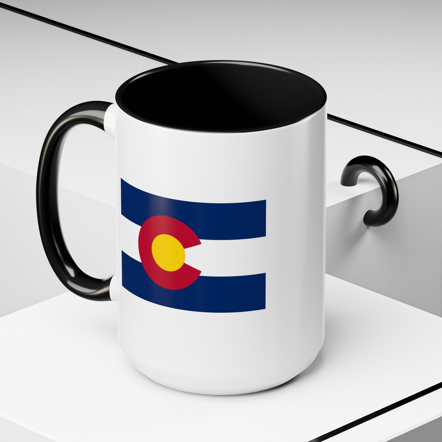 Colorado State Flag - Double Sided Black Accent White Ceramic Coffee Mug 15oz by TheGlassyLass.com