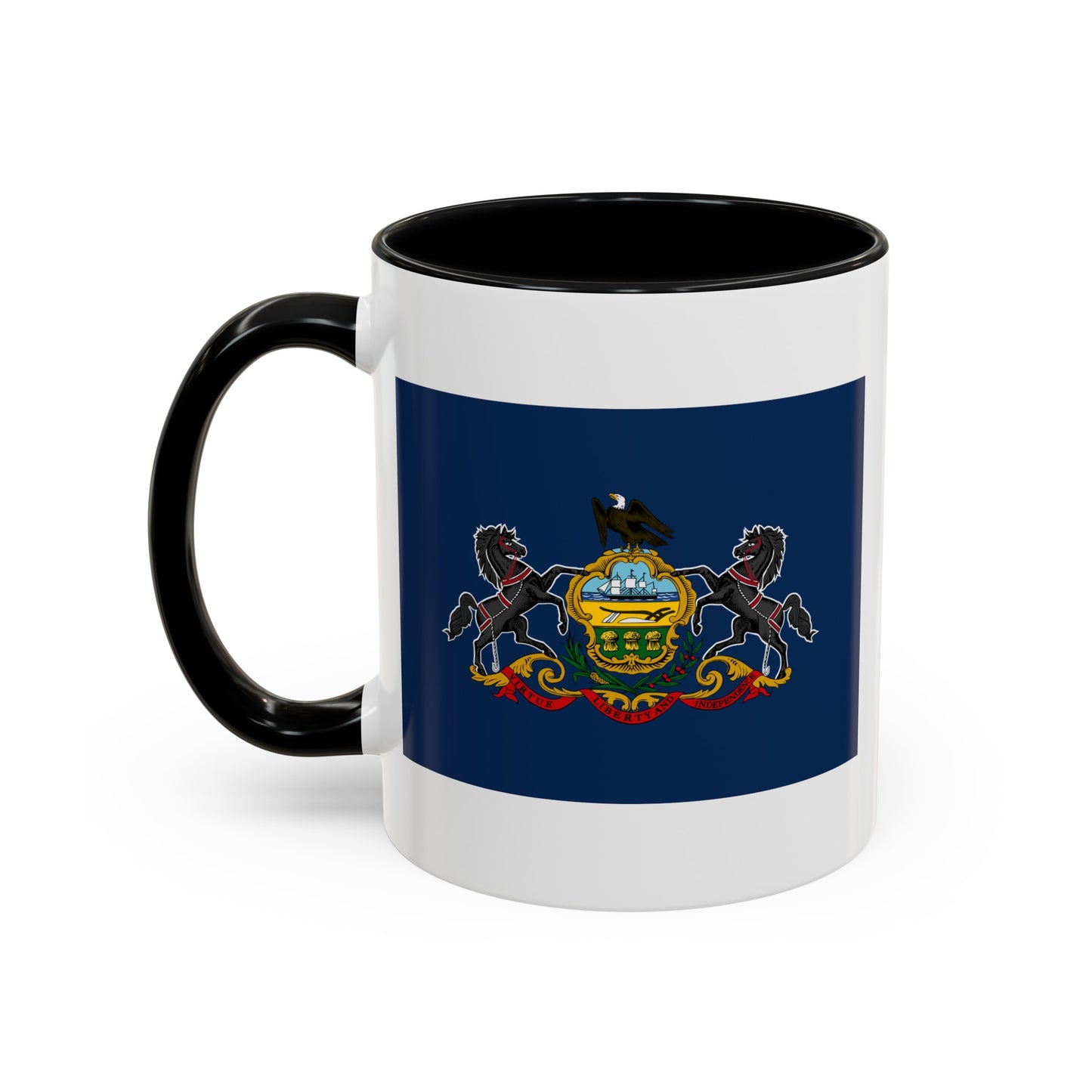 Commonwealth of Pennsylvania State Flag - Double Sided Black Accent White Ceramic Coffee Mug 11oz by TheGlassyLass.com