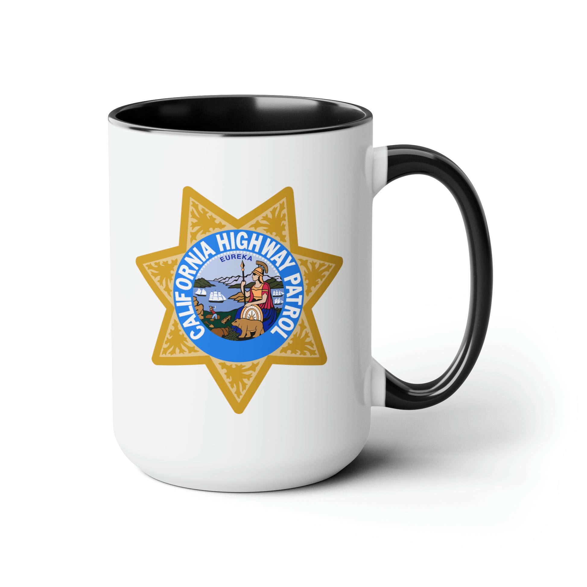 California Highway Patrol Coffee Mug - Double Sided Black Accent White Ceramic 15oz by TheGlassyLass