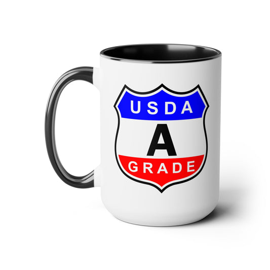 USDA Grade "A" Seal Coffee Mug - Double Sided Black Accent Whie Ceramic 15oz by TheGlassyLass.com