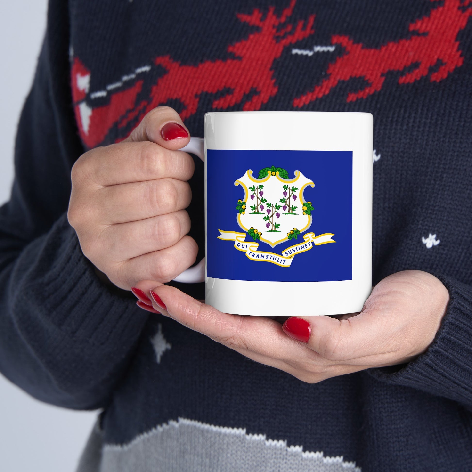 Connecticut State Flag - Double Sided White Ceramic Coffee Mug 11oz by TheGlassyLass.com