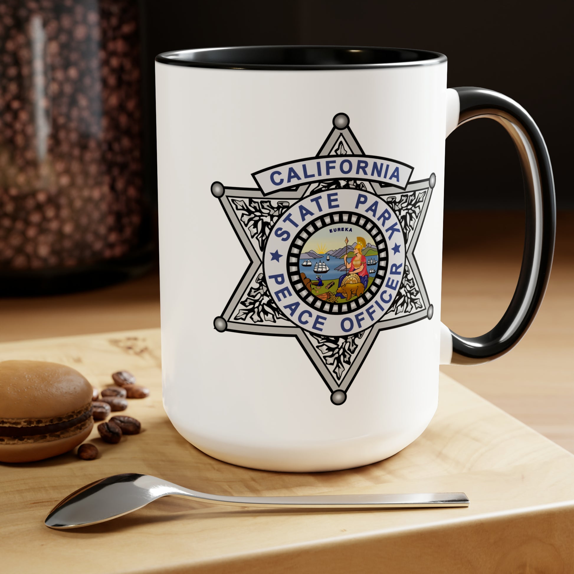California State Park Peace Officer Coffee Mug - Double Sided Black Accent White Ceramic 15oz by TheGlassyLass.com