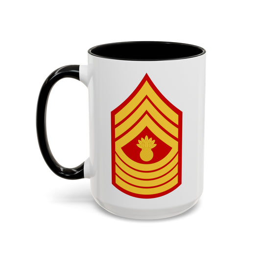 United States Marine Corps Master Gunnery Sergeant (E-9) Chevron Coffee Mug - Double Sided Black Accent White Ceramic 15oz - by TheGlassyLass.com