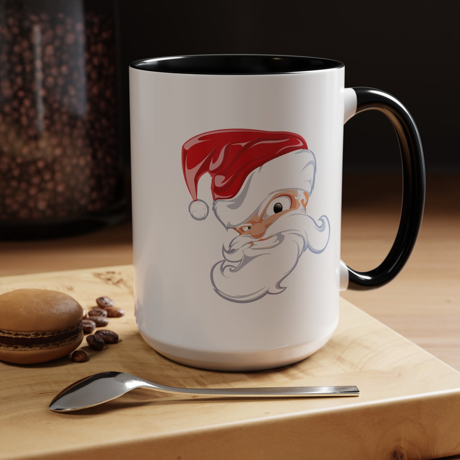 Angry Santa Christmas Coffee / Cocoa Mug - Double Sided Black Accent Ceramic 15oz - by TheGlassyLass.com