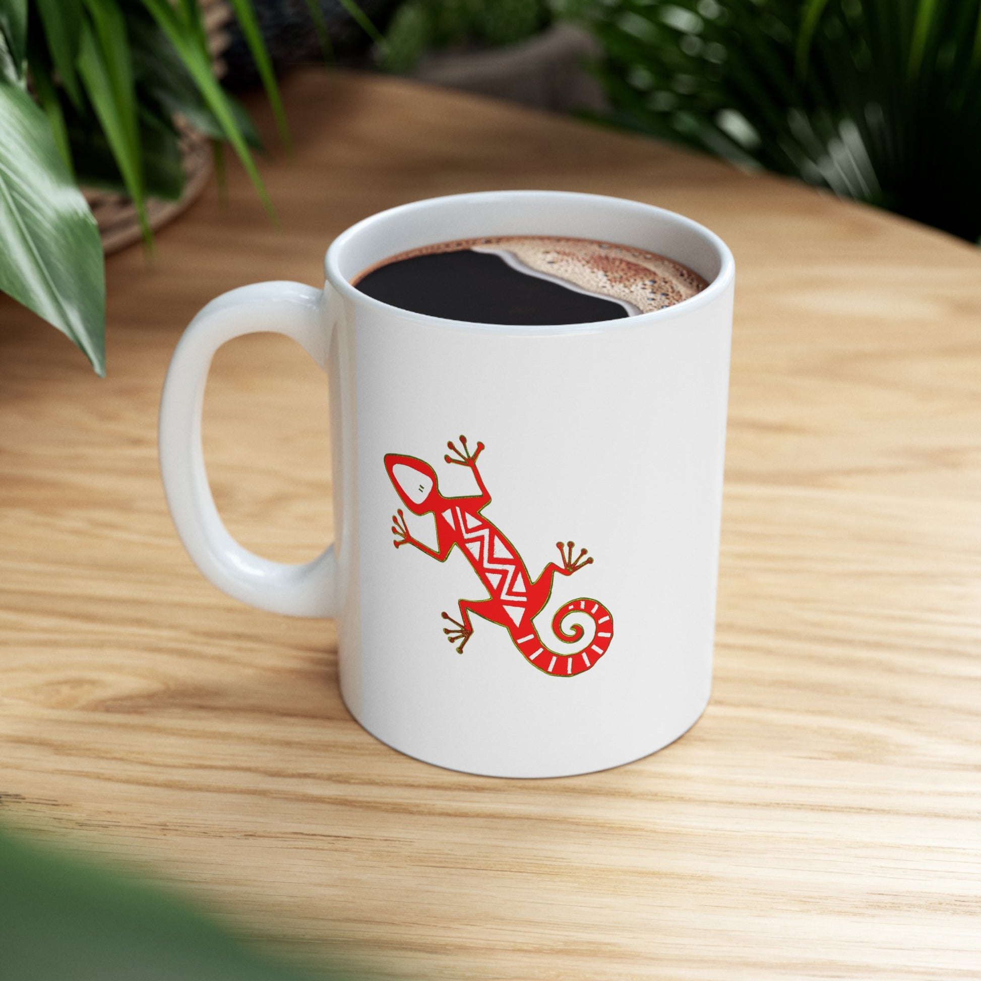 Gecko Coffee Mug - Double Sided White Ceramic 11oz by TheGlassyLass.com