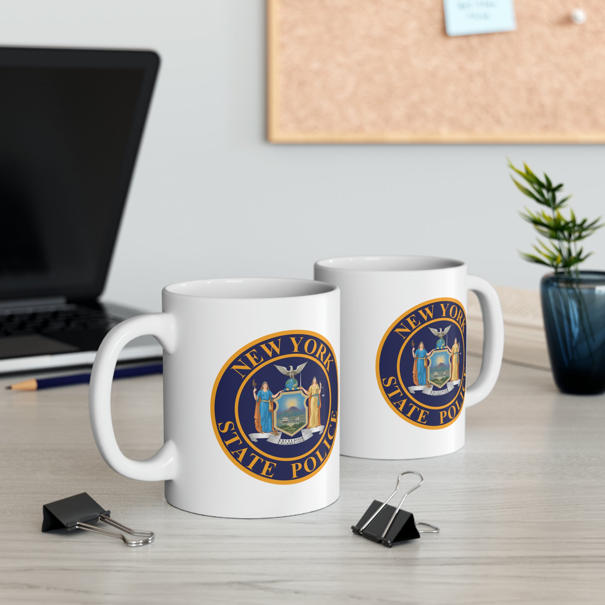 New York State Police Coffee Mug - Double Sided White Ceramic 11oz by TheGlassyLass.com