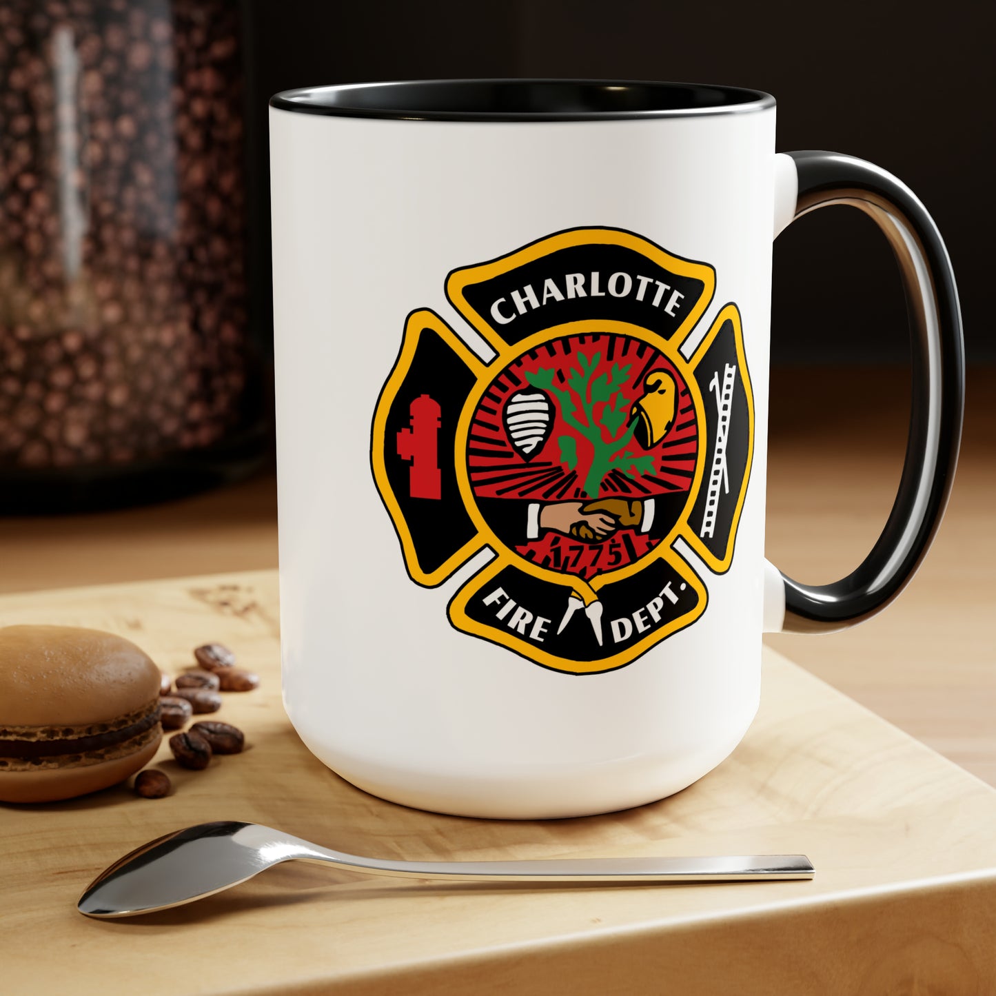 Charlotte Fire Department Coffee Mug - Double Sided Black Accent White Ceramic 15oz by TheGlassyLass