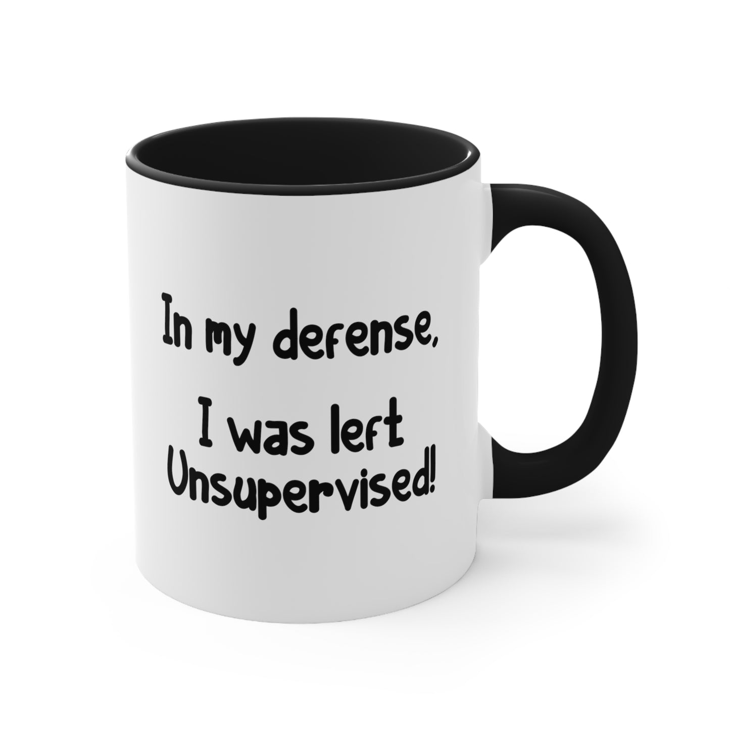 In My Defense - Double Sided Black Accent White Ceramic Coffee Mug 11oz by TheGlassyLass.com