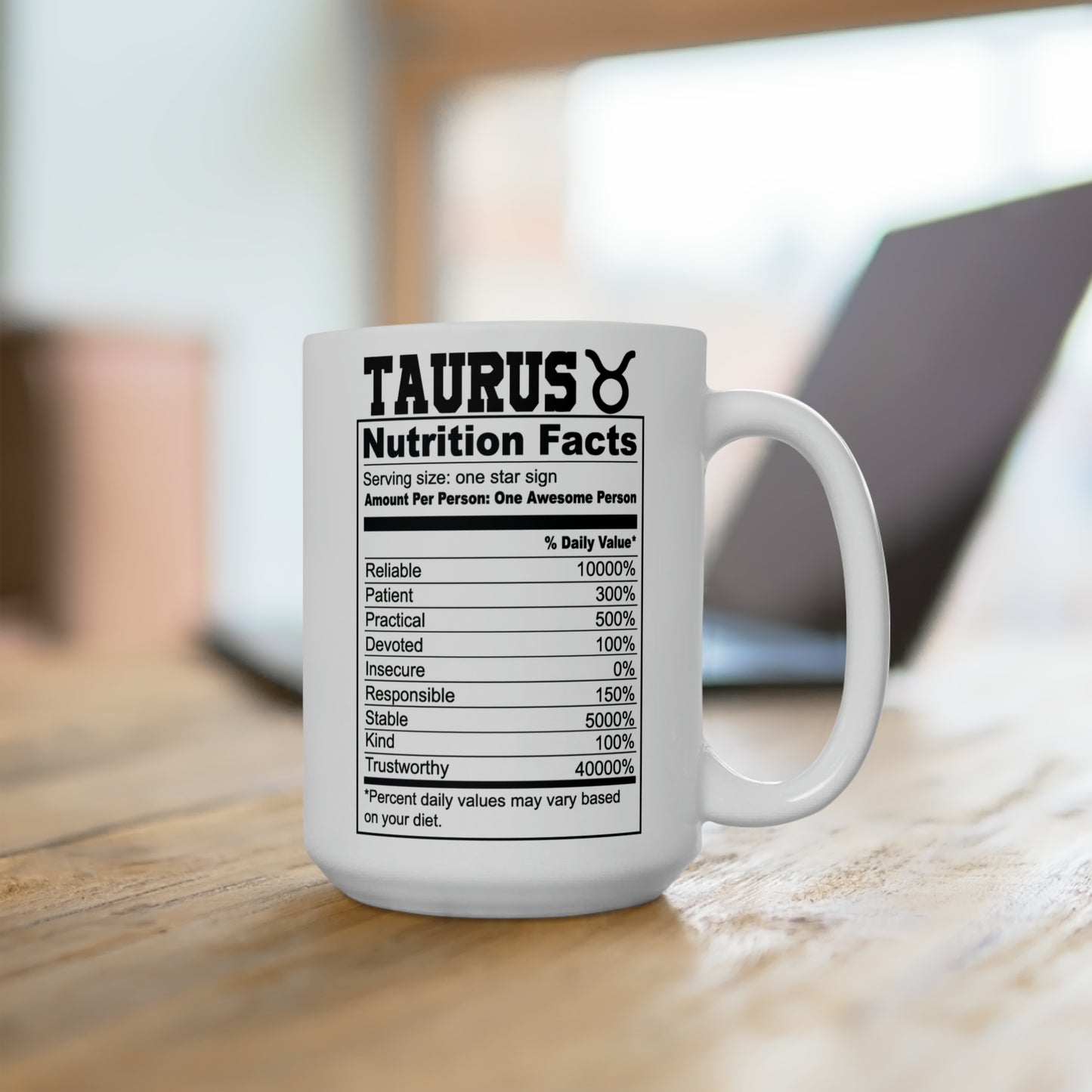 Taurus Tarot Card Coffee Mug - Double Sided White Ceramic 15oz - by TheGlassyLass.com