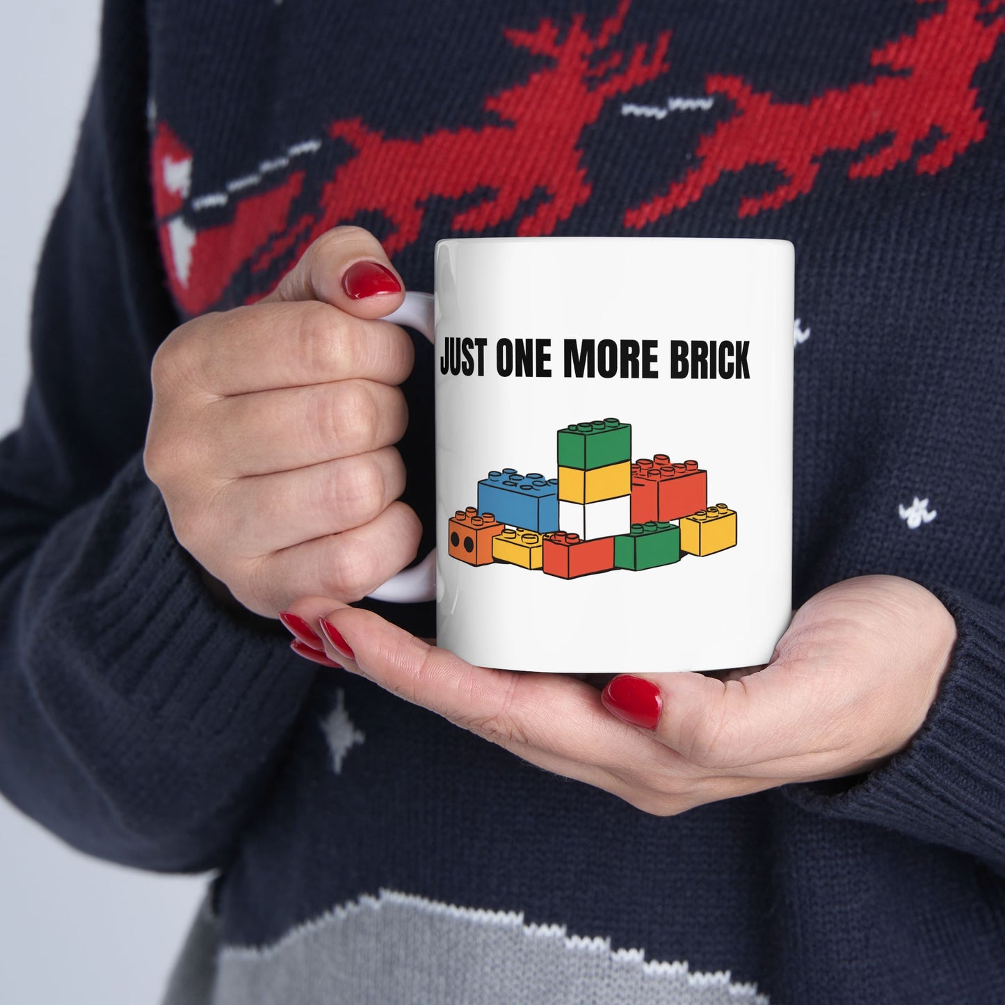 LEGO Just One More Brick Coffee Mug - Double Sided White Ceramic 11oz by TheGlassyLass.com
