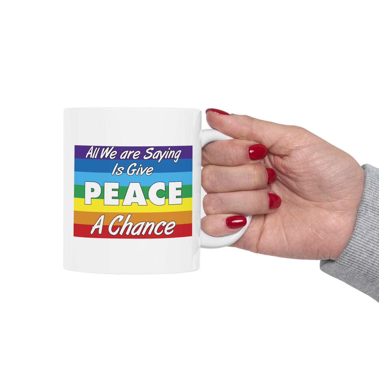 Give Peace a Chance Flag Coffee Mug - Double Sided White Ceramic 11oz by TheGlassyLass.com