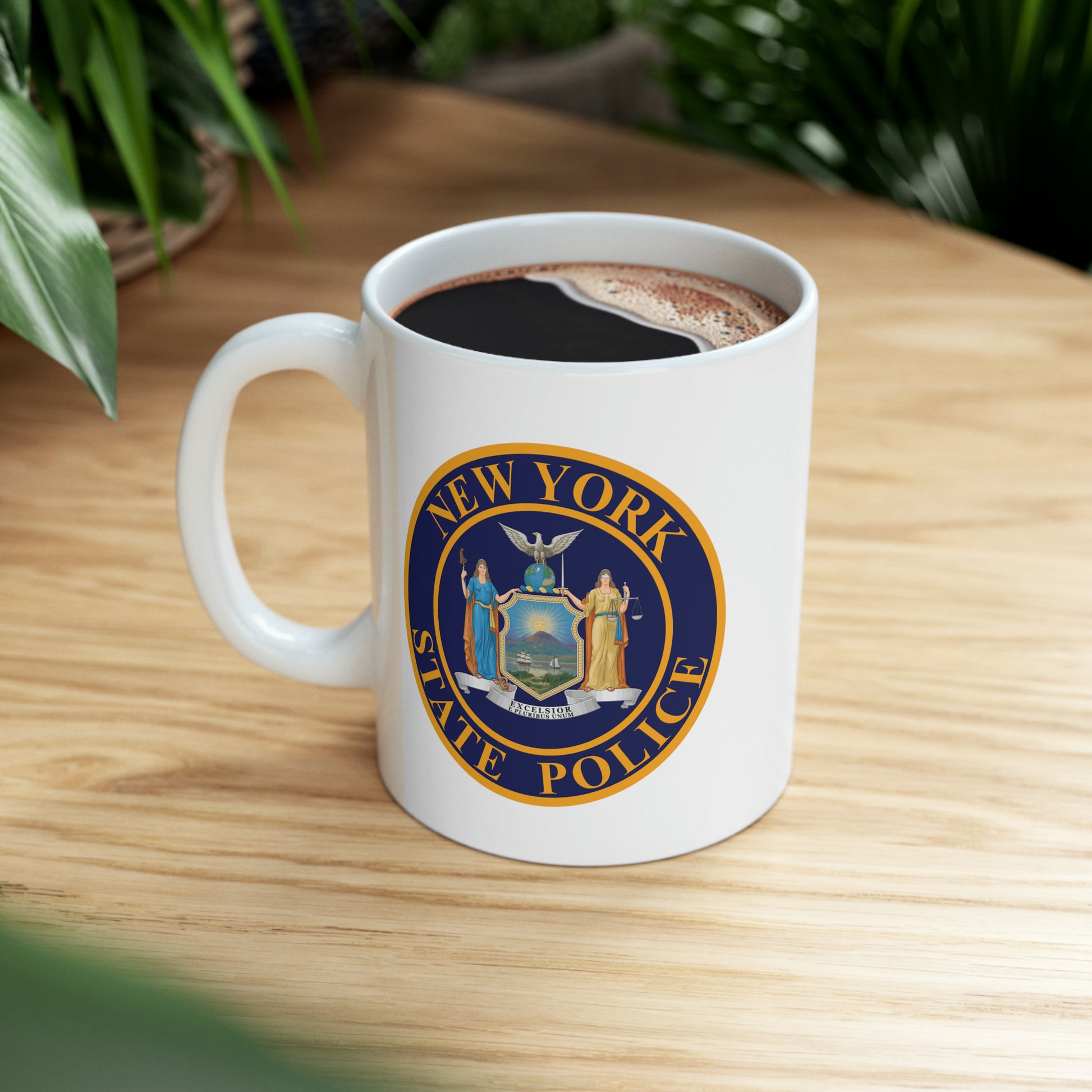 New York State Police Coffee Mug - Double Sided White Ceramic 11oz by TheGlassyLass.com