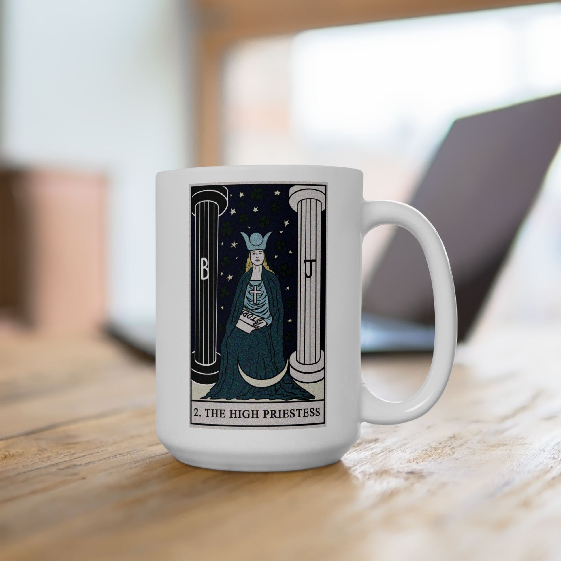 The High Priestess Tarot Card Coffee Mug - Double Sided White Ceramic 15oz by TheGlassyLass.com