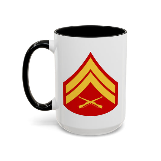 United States Marine Corps Corporal (E-4) Chevron Coffee Mug - Double Sided Black Accent White Ceramic 15oz - by TheGlassyLass.com