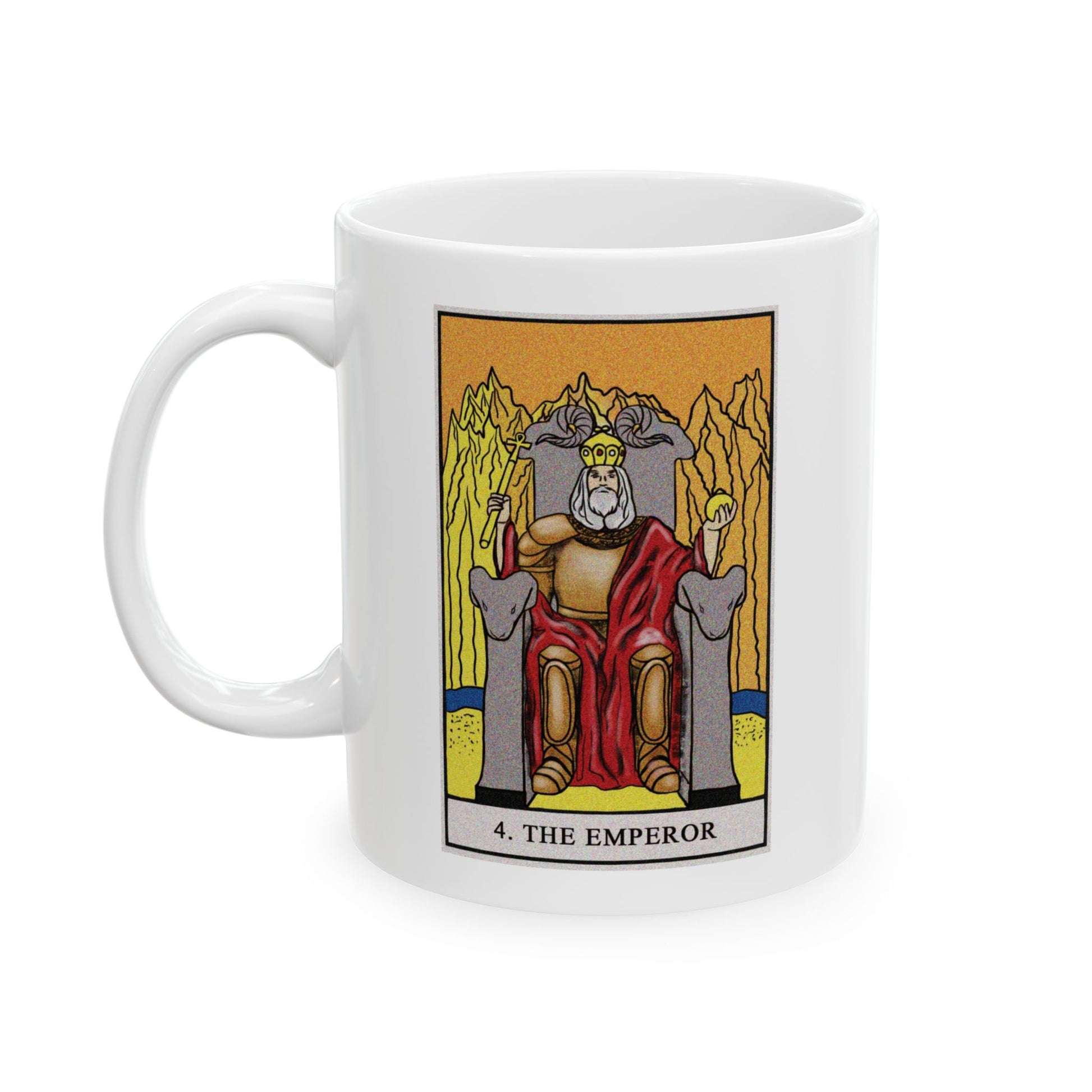 The Emperor Tarot Card Coffee Mug - Double Sided Print, White Ceramic, 11oz by TheGlassyLass.com