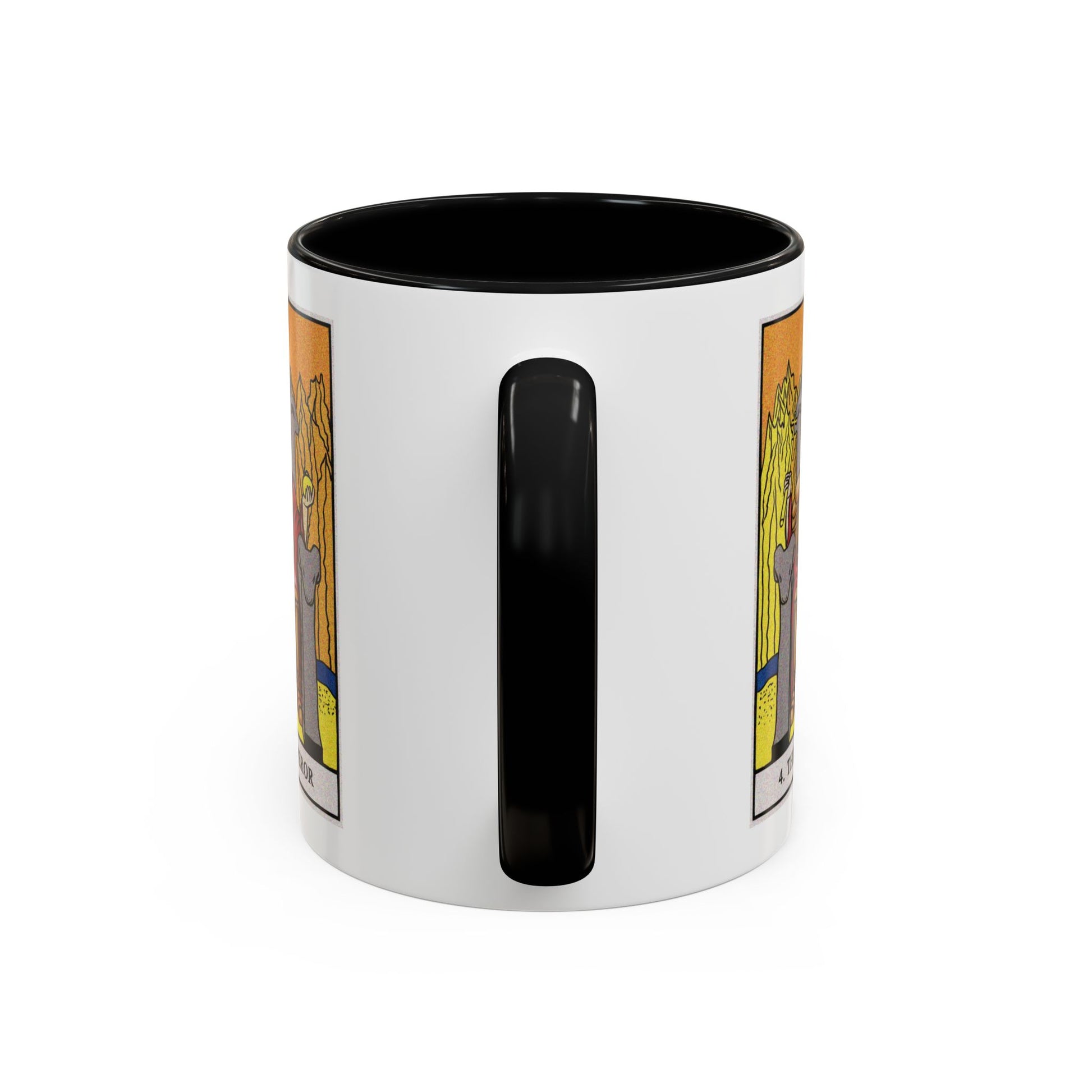 The Emperor Tarot Card Coffee Mug - Double Sided Print, Black Accent White Ceramic, 11oz by TheGlassyLass.com