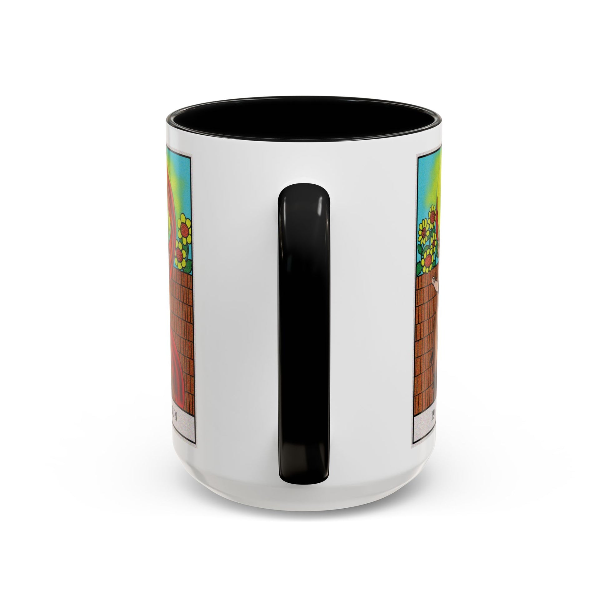 The Sun Tarot Card Coffee Mug - Double Sided Black Accent White Ceramic 15oz by TheGlassyLass.com