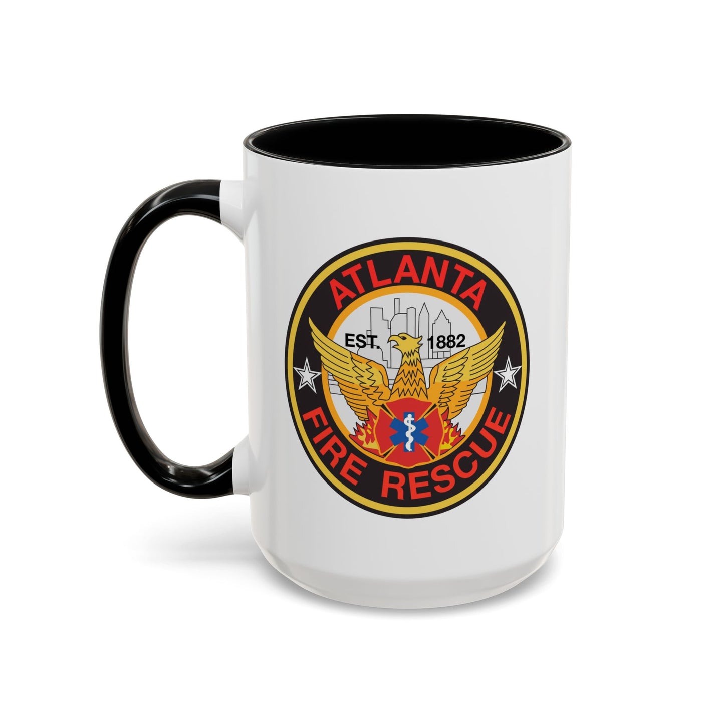 Atlanta Fire Department Coffee Mug - Double Sided Black Accent White Ceramic 15oz by TheGlassyLass