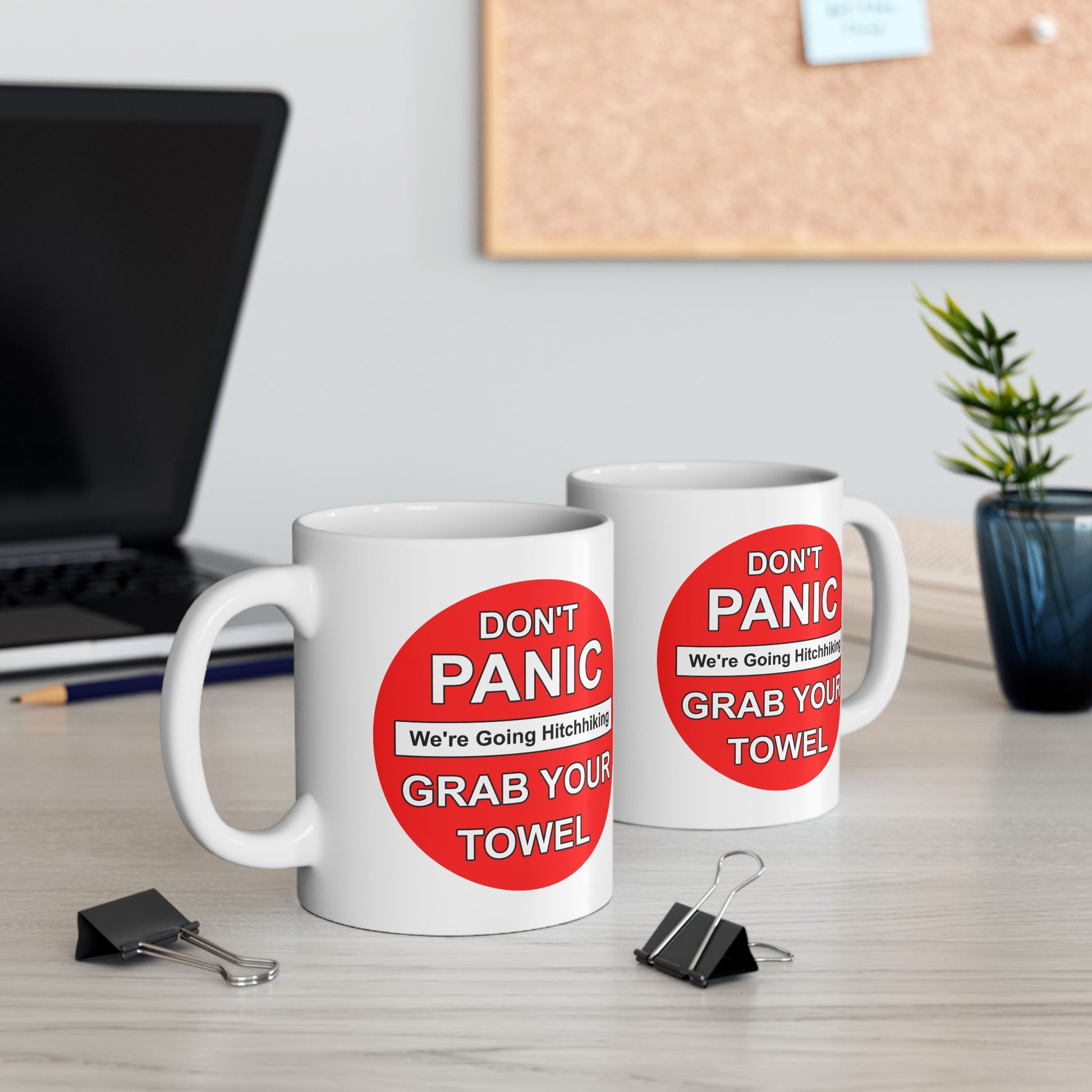 Don't Panic Coffee Mug - Double Sided White Ceramic 11oz by TheGlassyLass.com