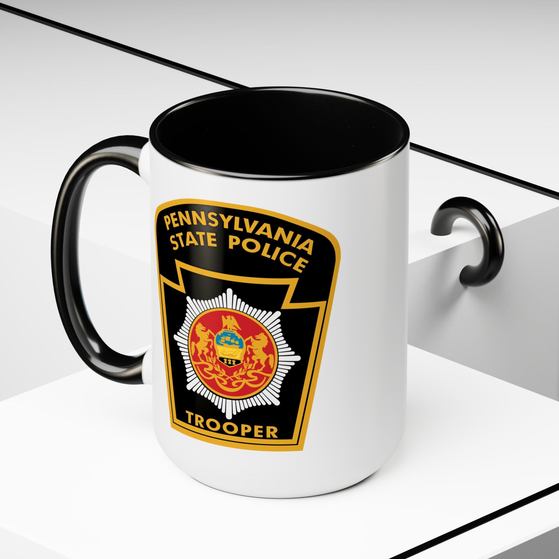 Pennsylvania State Police Coffee Mugs - Double Sided Black Accent White Ceramic 15oz by TheGlassyLass