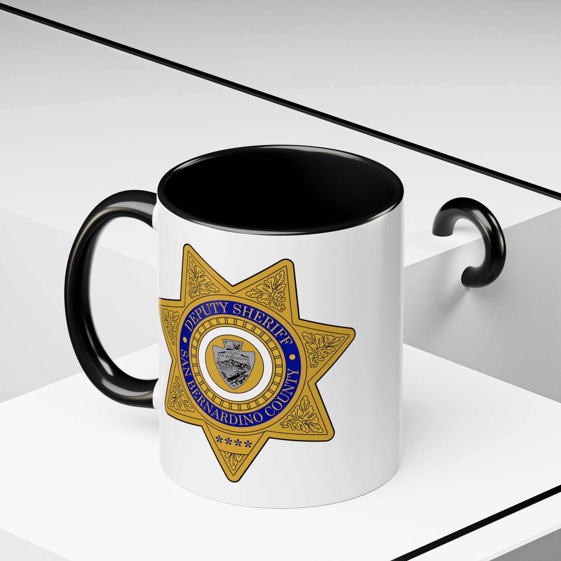 San Bernardino County Deputy Sheriff Coffee Mug - Double Sided Black Accent White Ceramic 11oz by TheGlassyLass.com