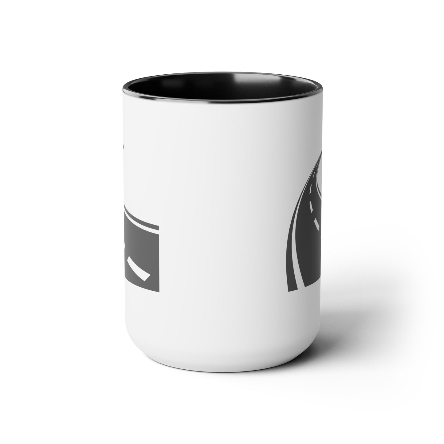 Long and Winding Road Coffee Mugs - Double Sided Black Accent White Ceramic 15oz by TheGlassyLass.com