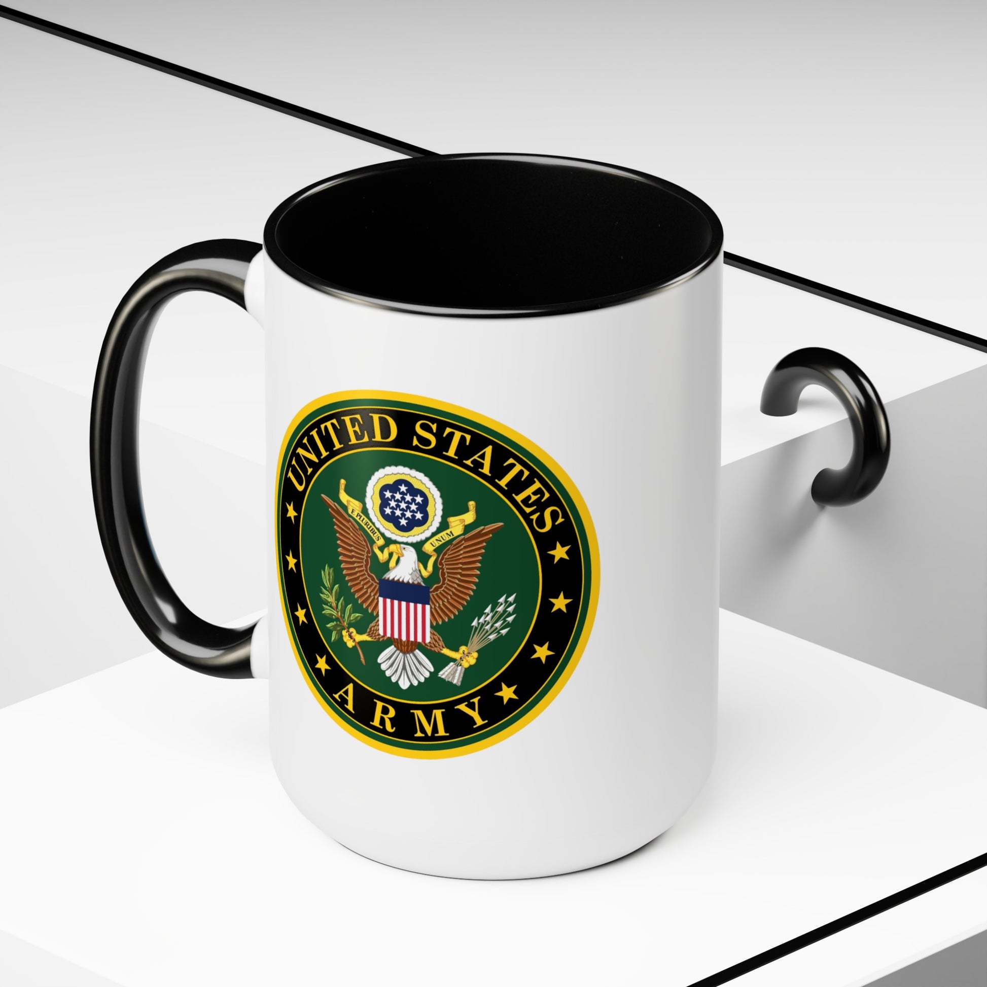 US Army Seal Coffee Mug - Double Sided Black Accent White Ceramic 15oz by TheGlassyLass.com