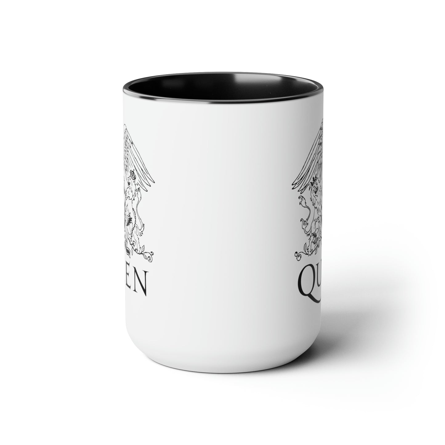 Queen Coffee Mugs - Double Sided Black Accent White Ceramic 15oz by TheGlassyLass