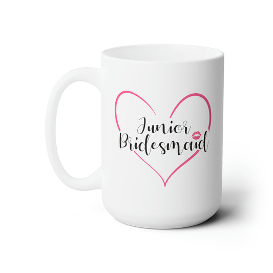 Junior Bridesmaid Cocoa Mug - Double Sided White Ceramic 15oz - by TheGlassyLass.com