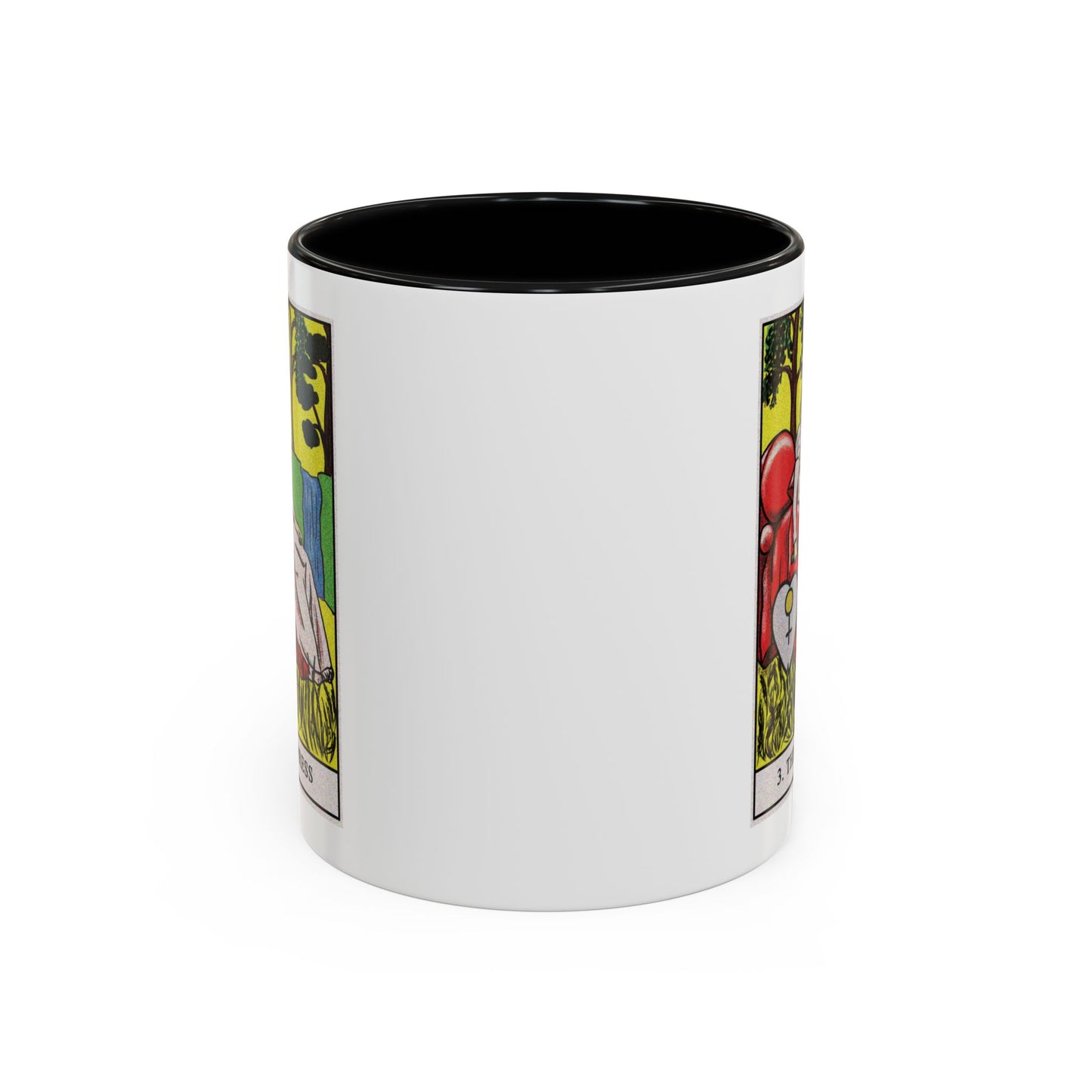 The Empress Tarot Card Coffee Mug - Double Sided Print, Black Accent White Ceramic, 11oz by TheGlassyLass