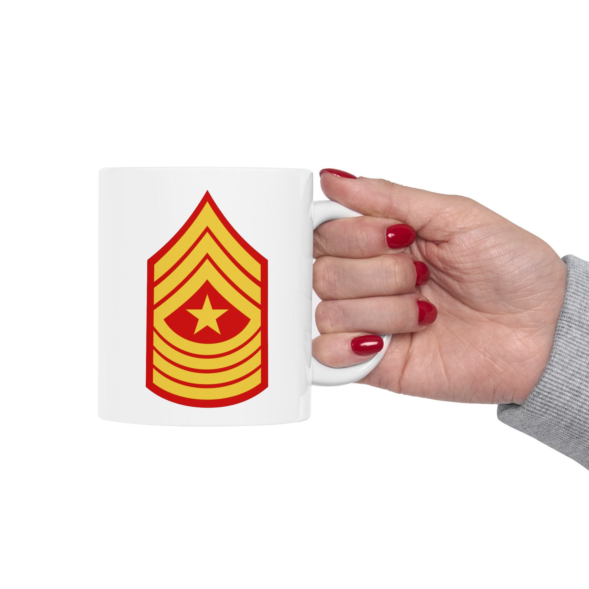 United States Marine Corps Sergeant Major (E-9) Chevron Coffee Mug - Double Sided White Ceramic 11oz - by TheGlassyLass.com