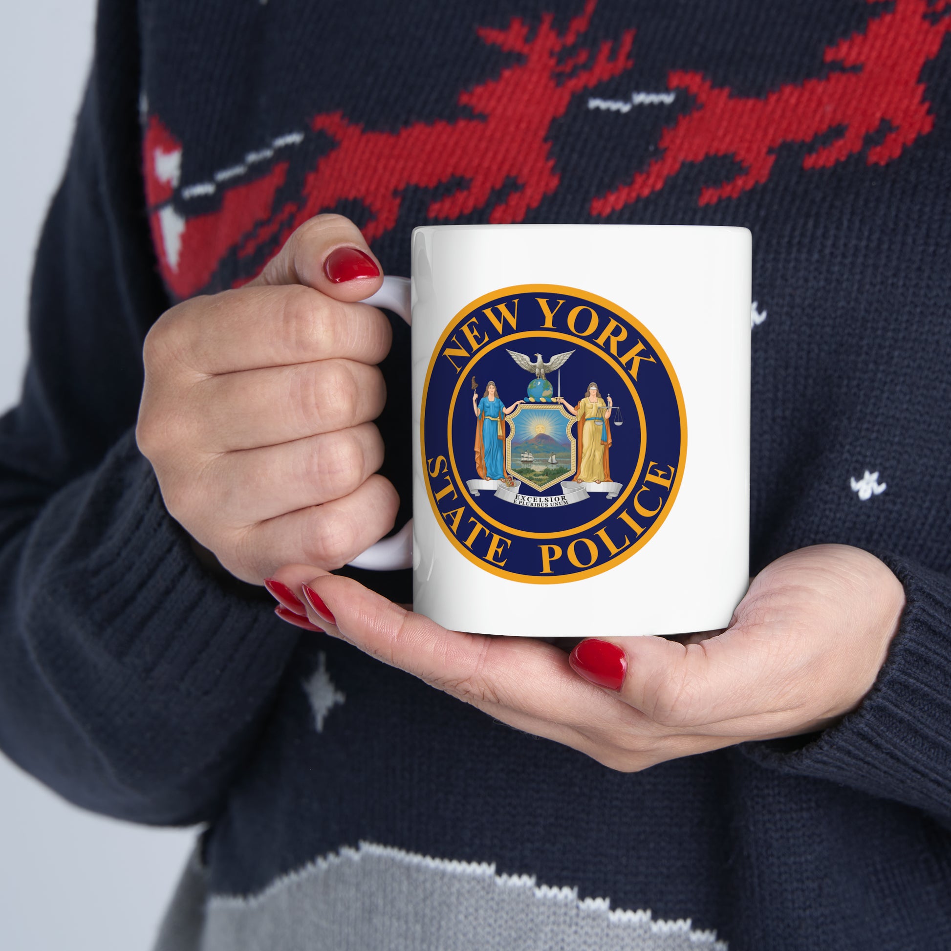 New York State Police Coffee Mug - Double Sided White Ceramic 11oz by TheGlassyLass.com