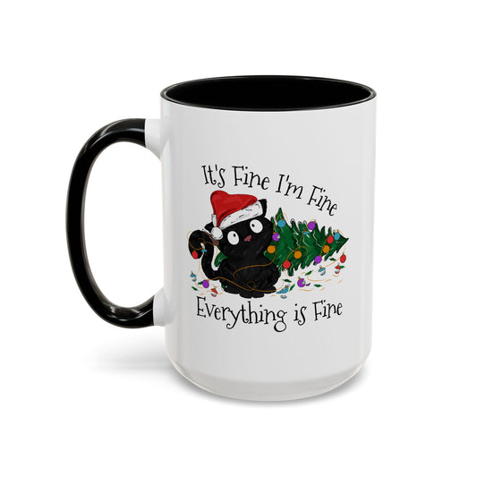 Everything is Fine Coffee Mug - Double Sided Black Accent White Ceramic 15oz by TheGlassyLass.com