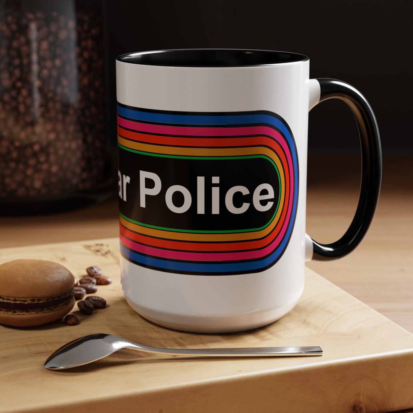 Rainbow Grammar Police Coffee Mug - Wrap Print Black Accent Ceramic 15oz - by TheGlassyLass.com