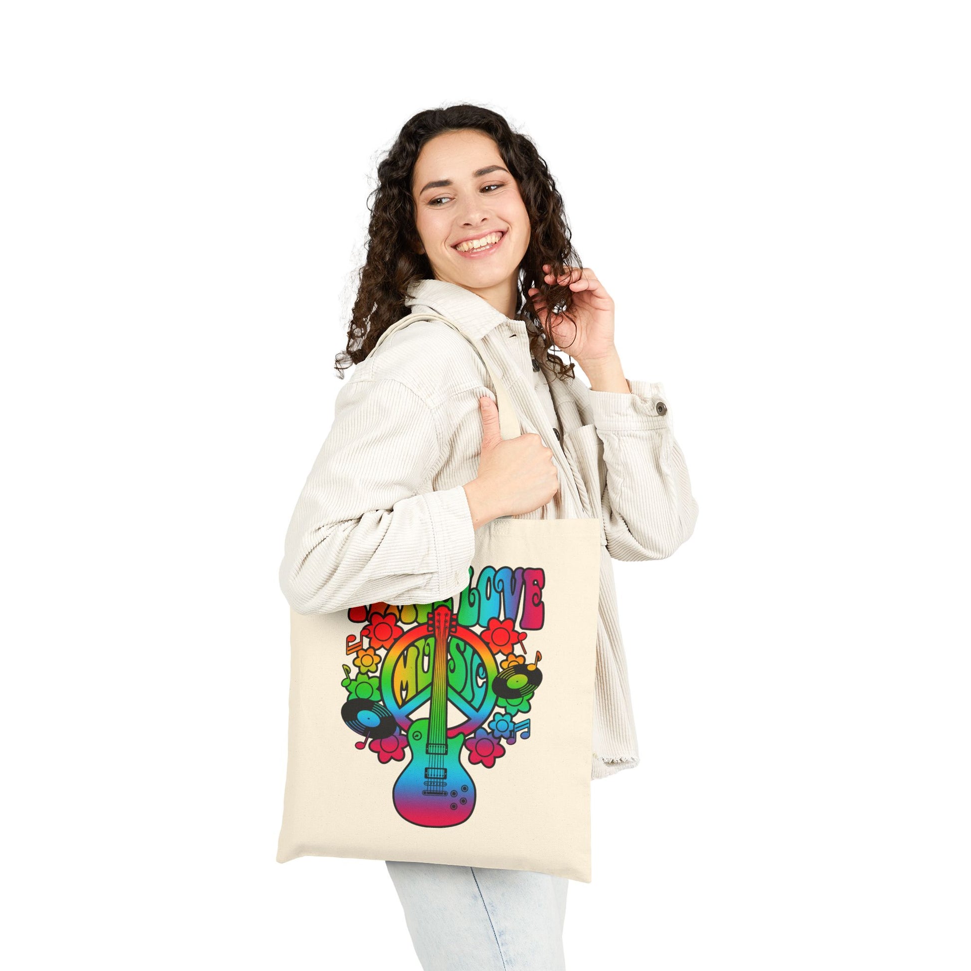 Peace Love and Music Logo Tote Bag - Heavyweight 100% Cotton Canvas by TheGlassyLass.com