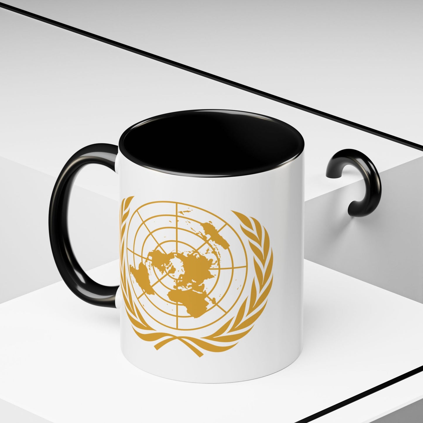 United Nations Seal Coffee Mug - Double Sided Black Accent White Ceramic 11oz by TheGlassyLass