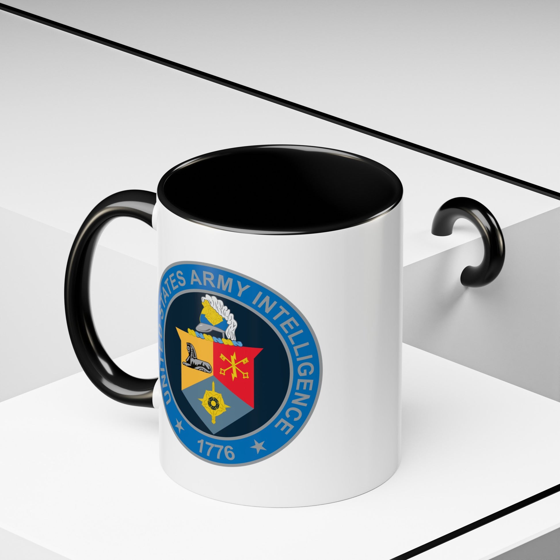 United States Army Intelligence Coffee Mug - Double Sided Black Accent White Ceramic 11oz by TheGlassyLass.com