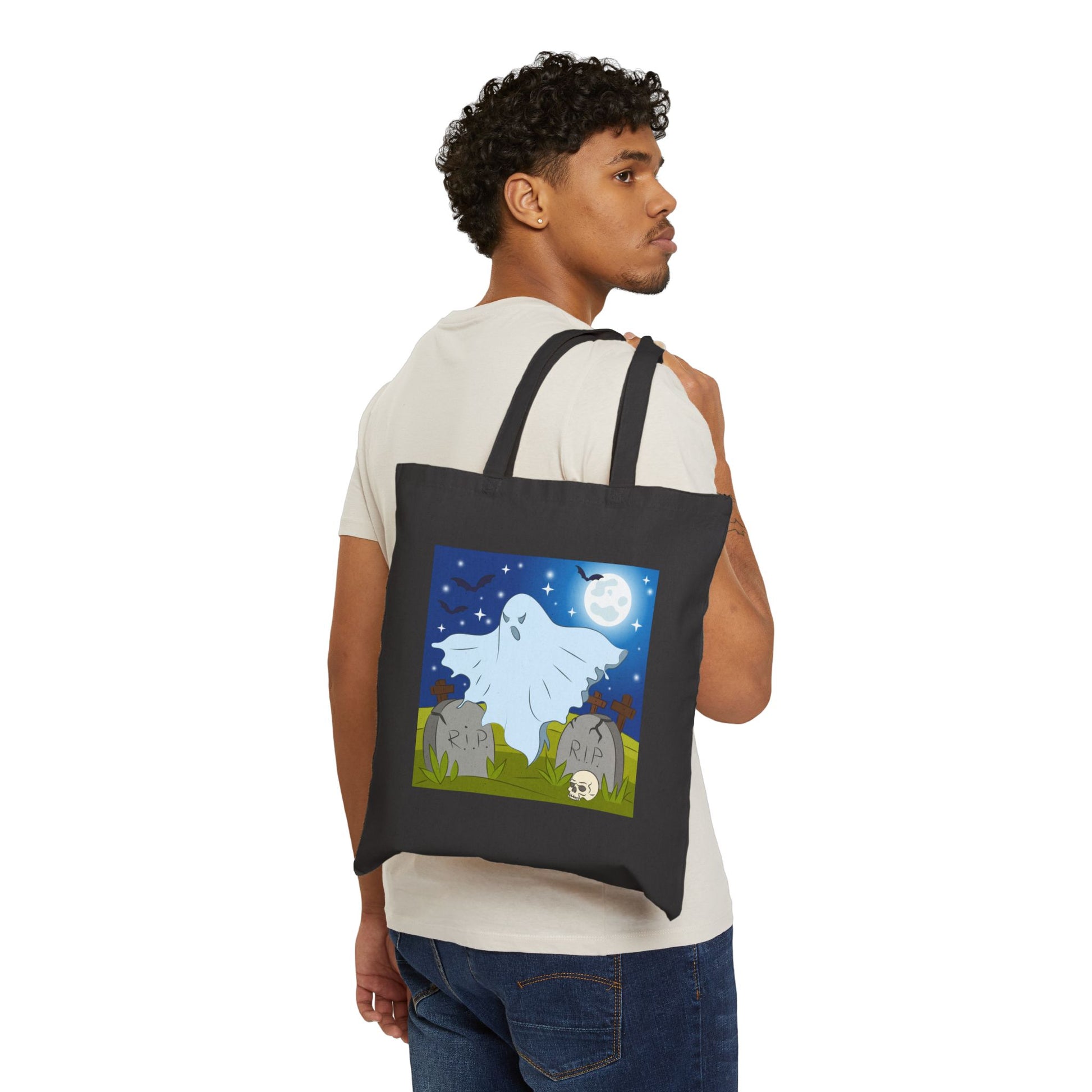 Graveyard Ghost Haunted Halloween Trick or Treat Tote Bag - Heavyweight 100% Cotton Canvas by TheGlassyLass.com