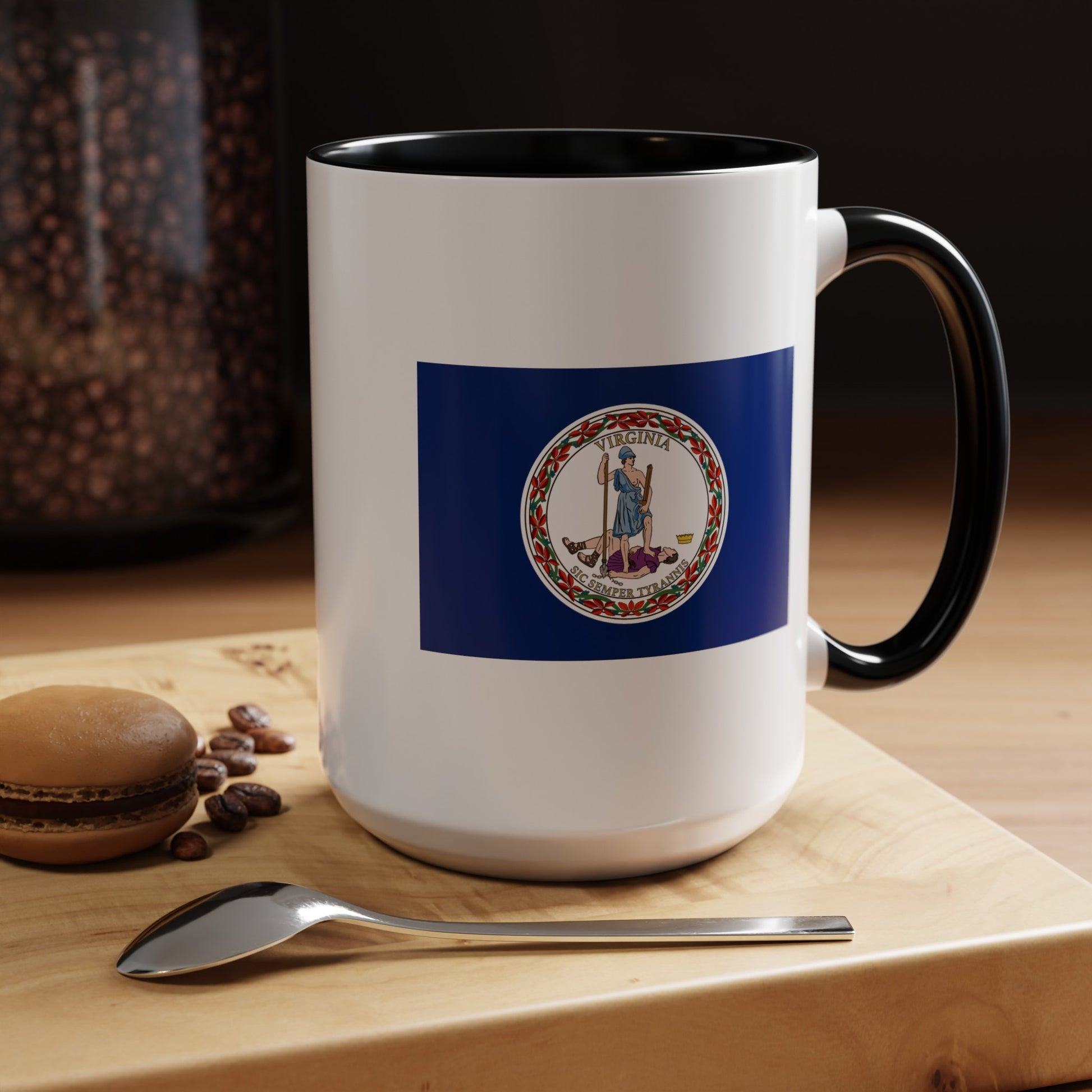 Commonwealth of Virginia State Flag - Double Sided Black Accent White Ceramic Coffee Mug 15oz by TheGlassyLass.com