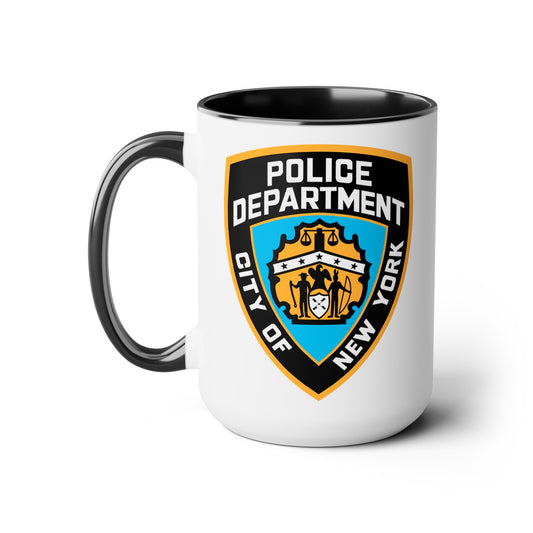 NYPD Logo Coffee Mug - Double Sided Black Accent White Ceramic 15oz by TheGlassyLass.com