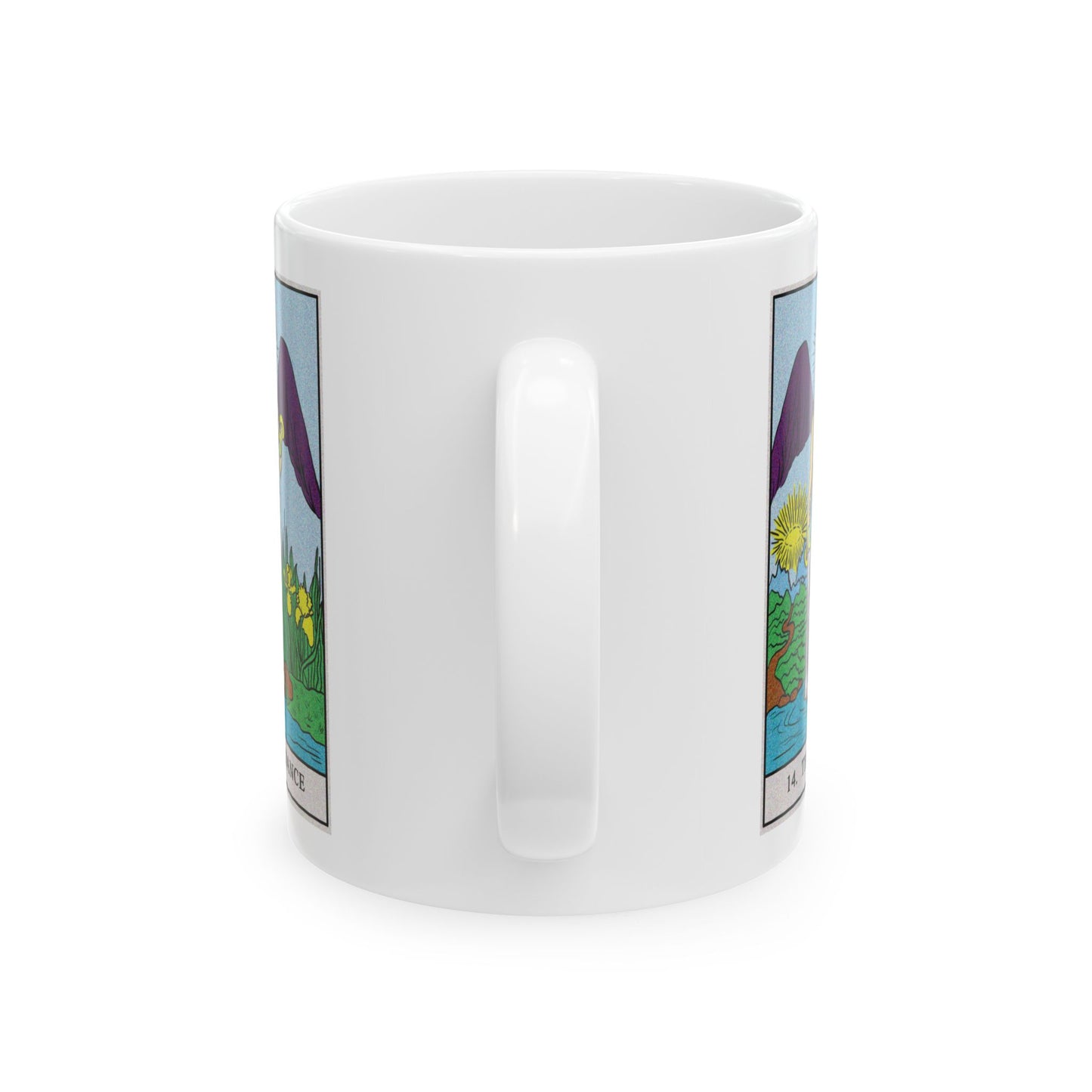 Temperance Tarot Card Coffee Mug - Double Sided Print, White Ceramic, 11oz by TheGlassyLass.com