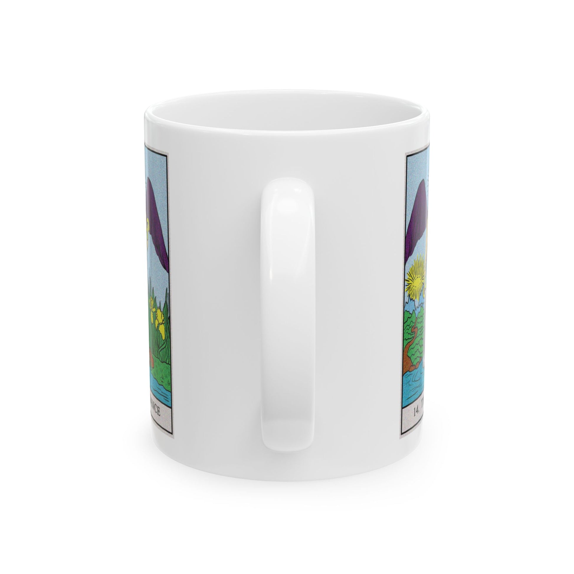 Temperance Tarot Card Coffee Mug - Double Sided Print, White Ceramic, 11oz by TheGlassyLass.com