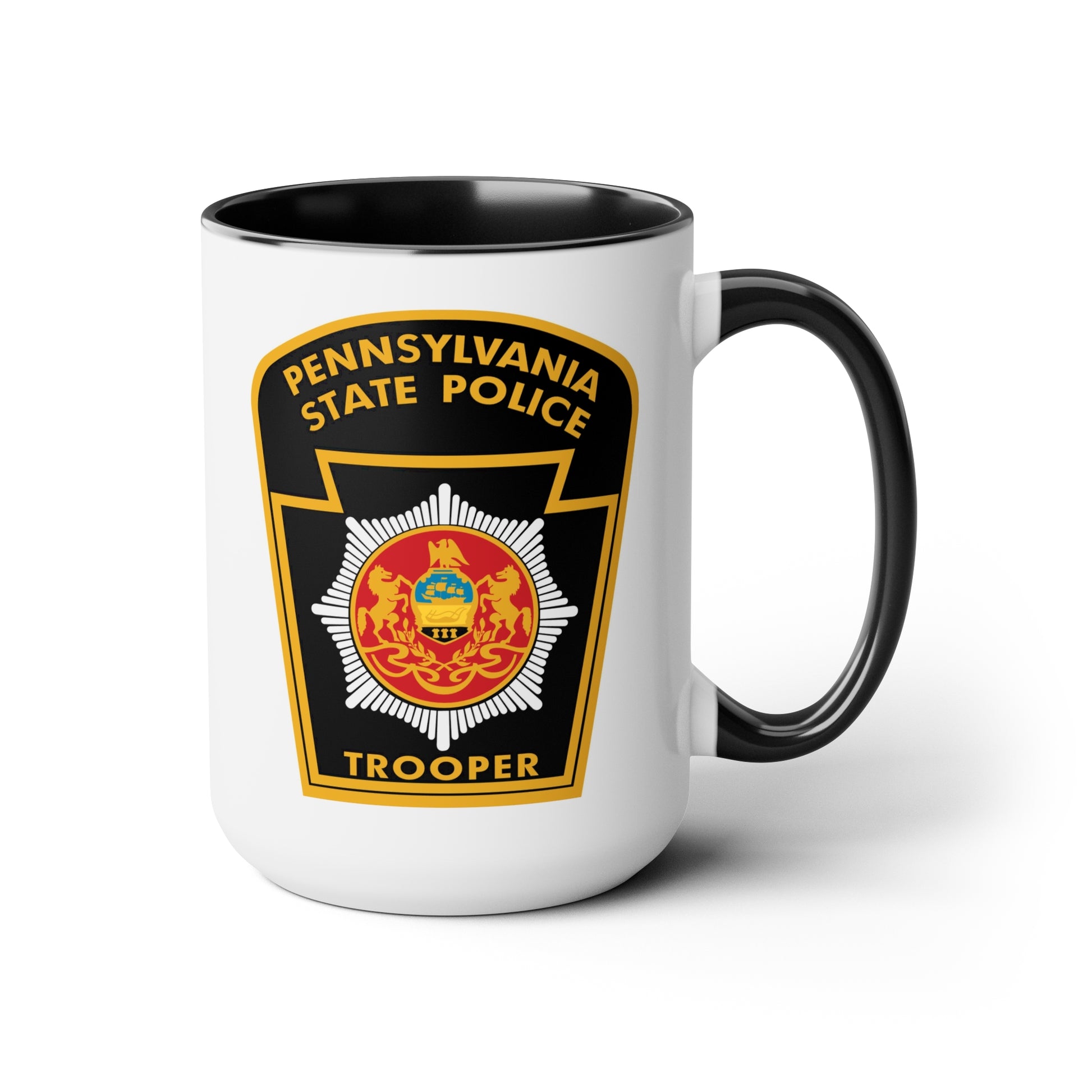 Pennsylvania State Police Coffee Mugs - Double Sided Black Accent White Ceramic 15oz by TheGlassyLass