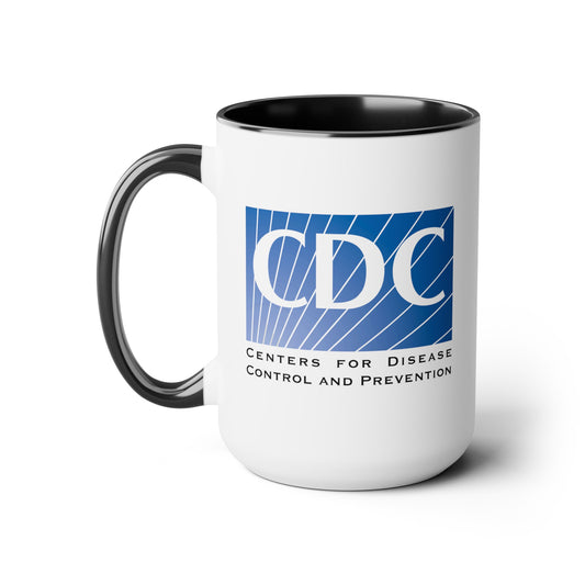 CDC Coffee Mugs - Double Sided Black Accent White Ceramic 15oz by TheGlassyLass.com