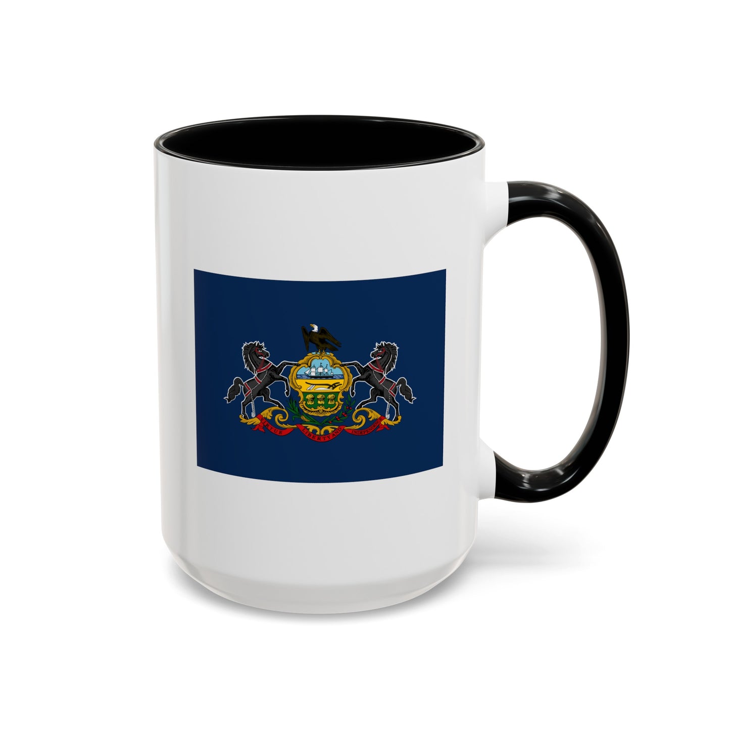 Commonwealth of Pennsylvania State Flag - Double Sided Black Accent White Ceramic Coffee Mug 15oz by TheGlassyLass.com